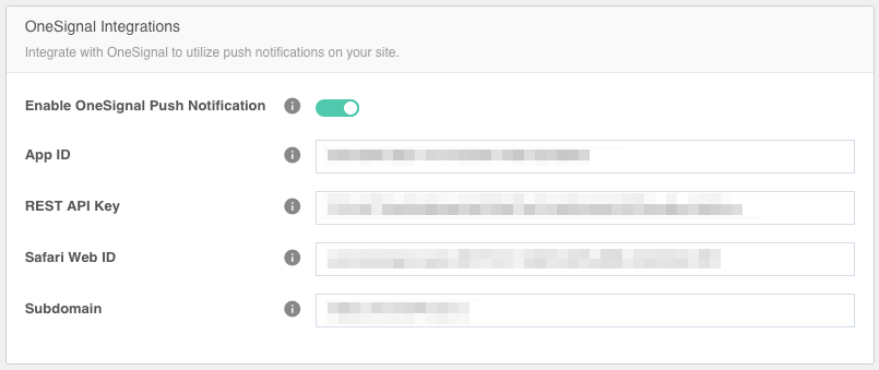OneSignal Integrations Options
