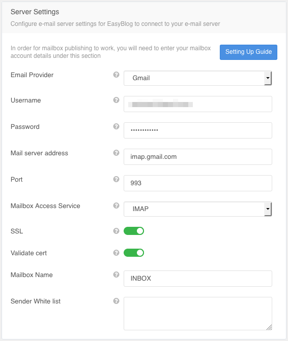 Mailbox Server Settings