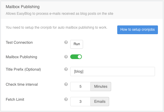Mailbox Publishing Settings