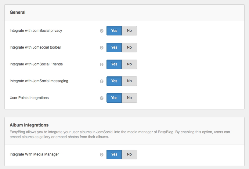JomSocial Integration Settings