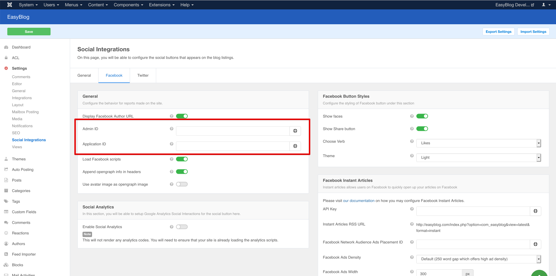 Facebook Comment Settings