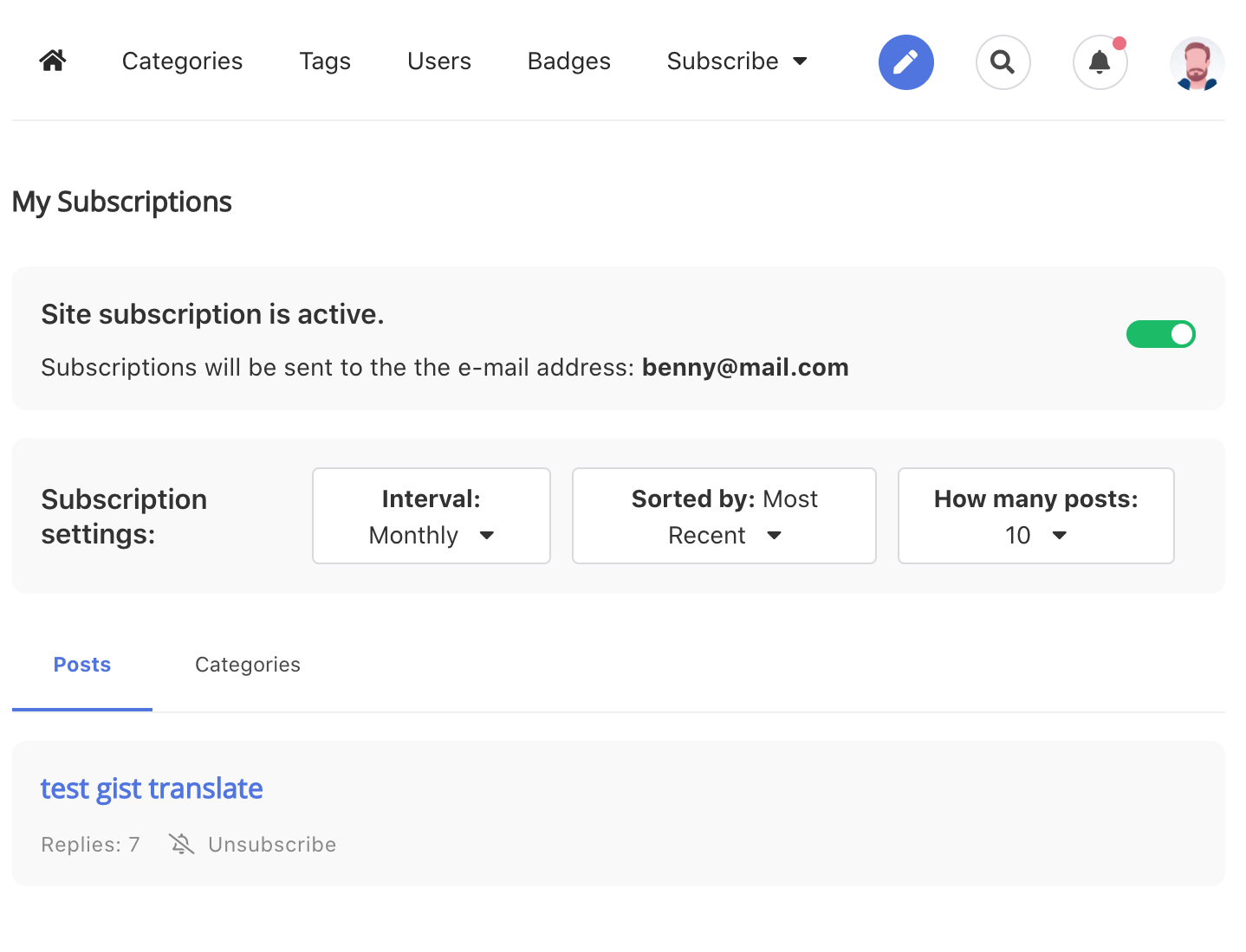 Subscription's Frontend