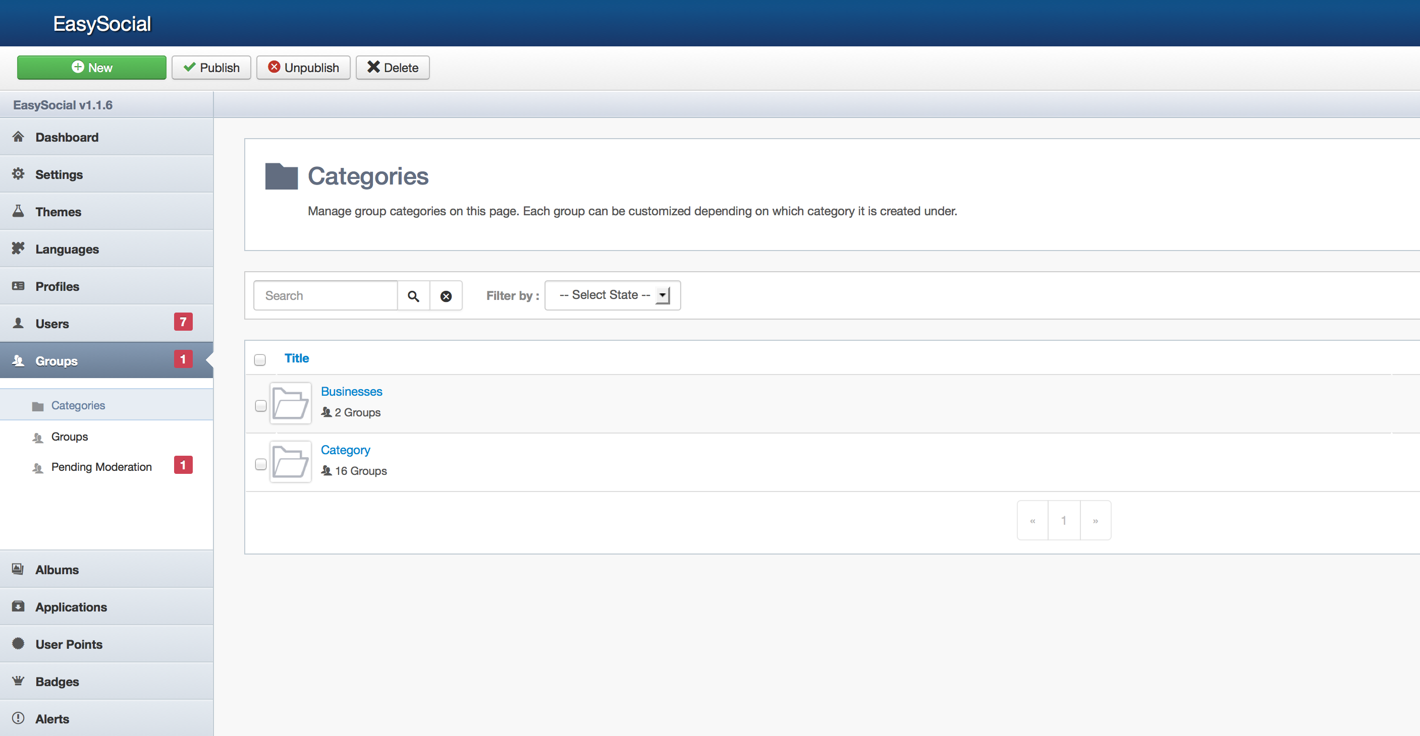 Group Categories in EasySocial