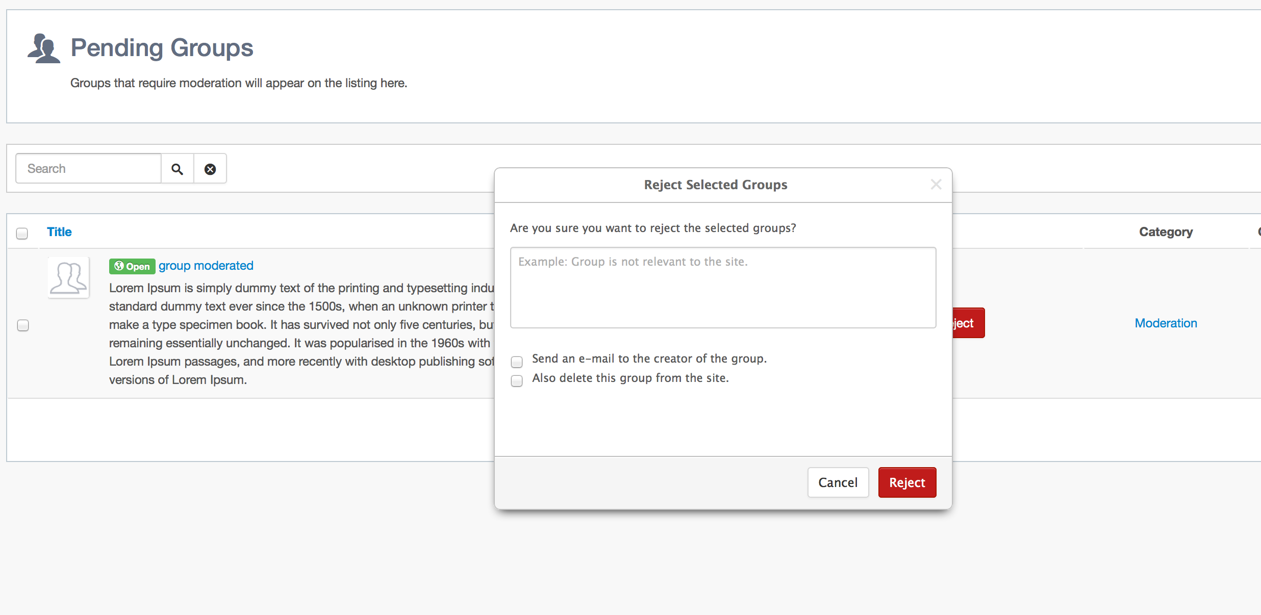 Rejecting Group in EasySocial