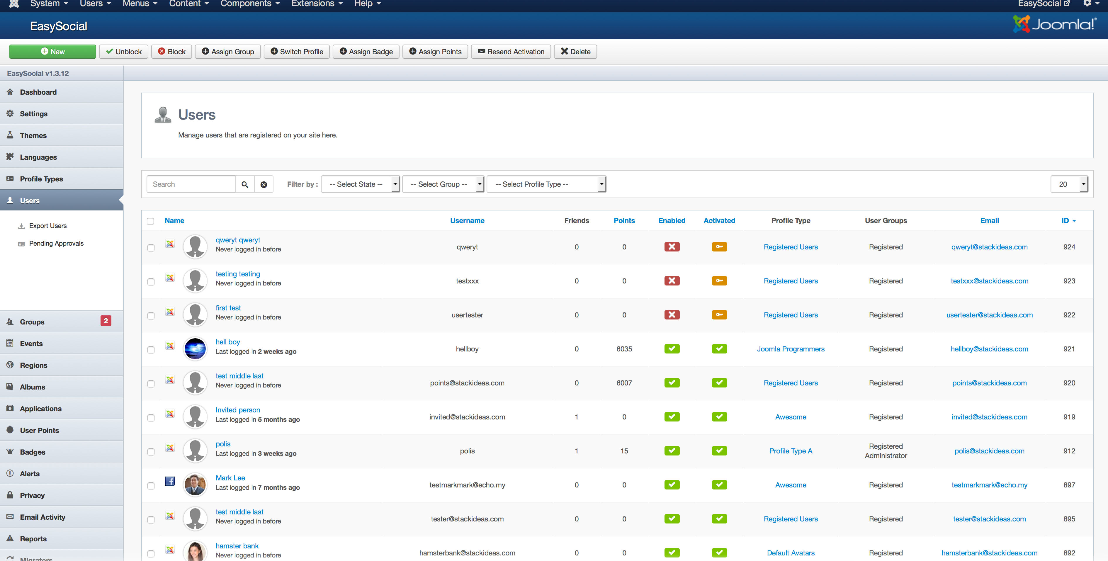 Users Listing