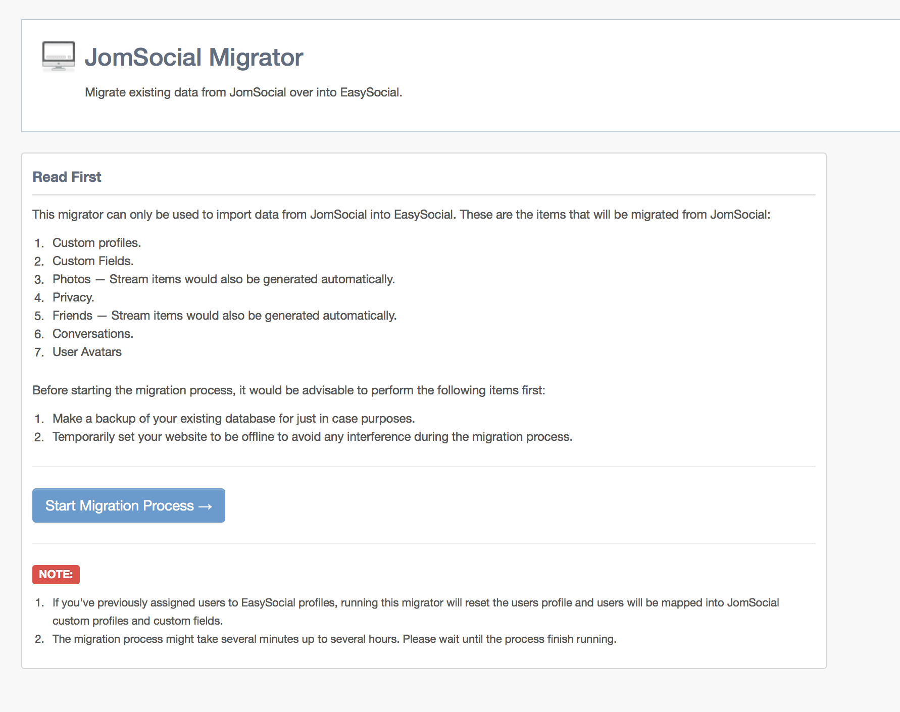 JomSocial User Migration Step 1