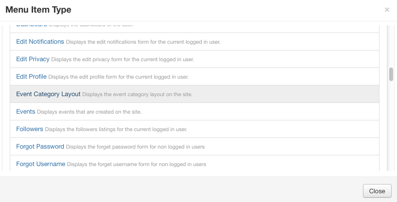 Event Category Layout