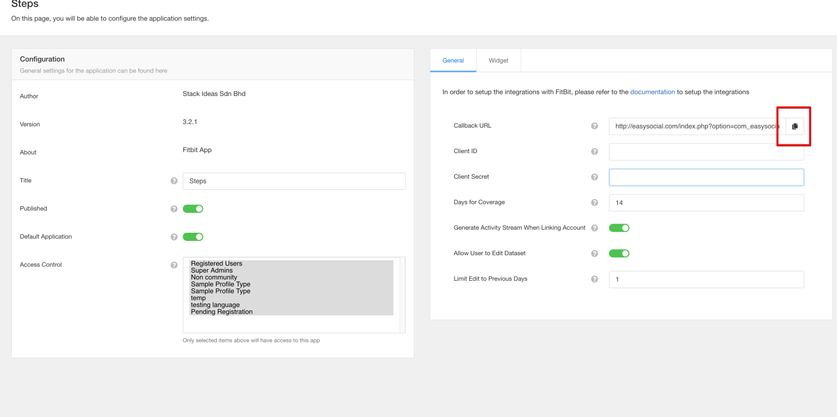 Copy Callback Url