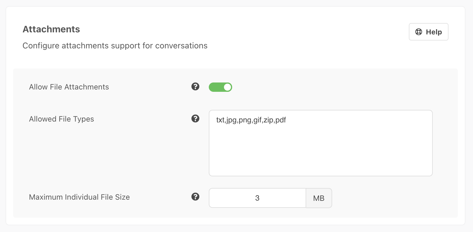 Conversation Attachements Settings