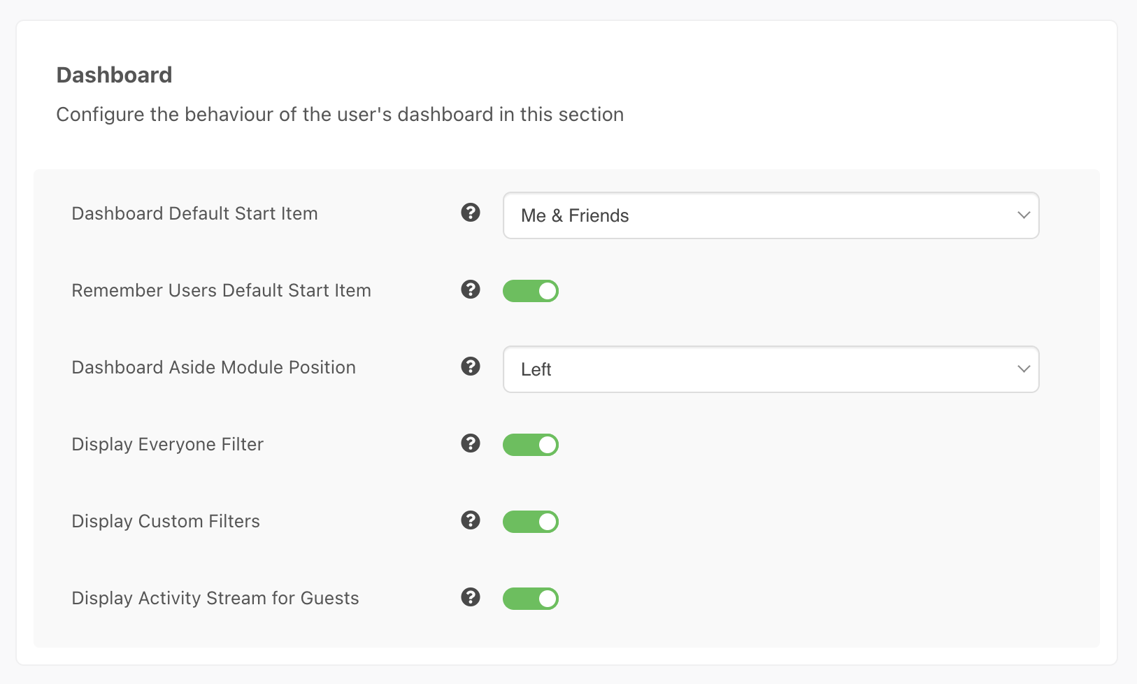 EasySocial Dashboard Settings