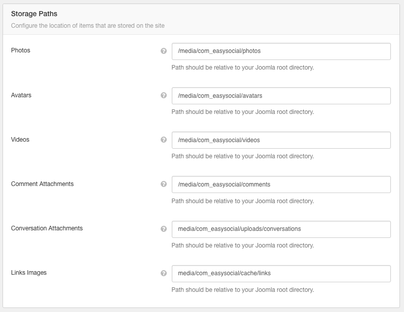 EasySocial Storage Paths Settings