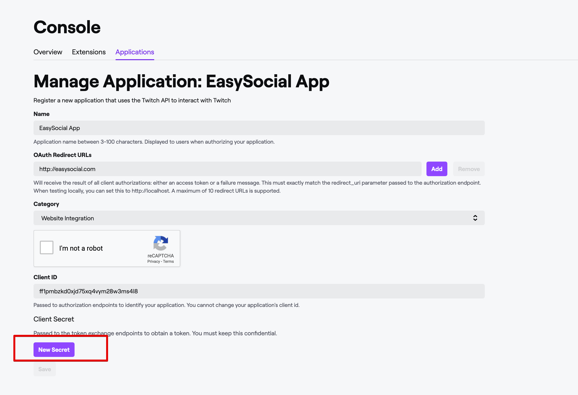Twitch New Secret