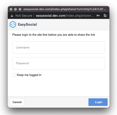 sharer button login popup