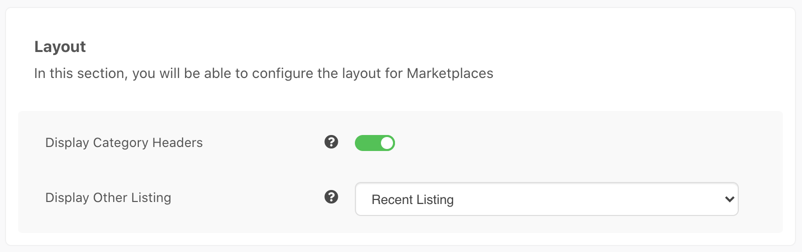 MarketPlaces Settings