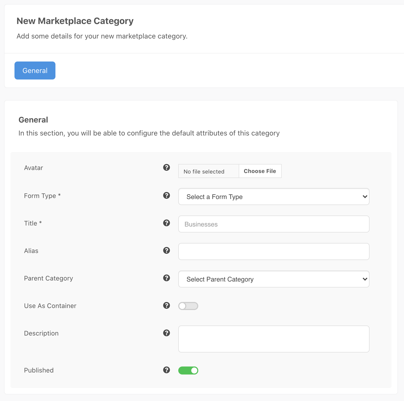 MarketPlaces New Category