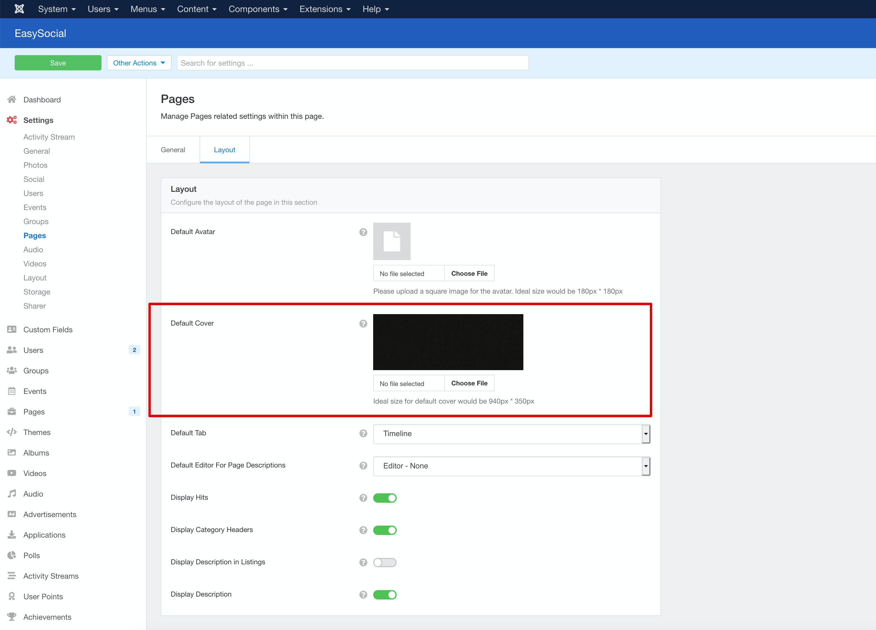Configuring Default Cover for Pages