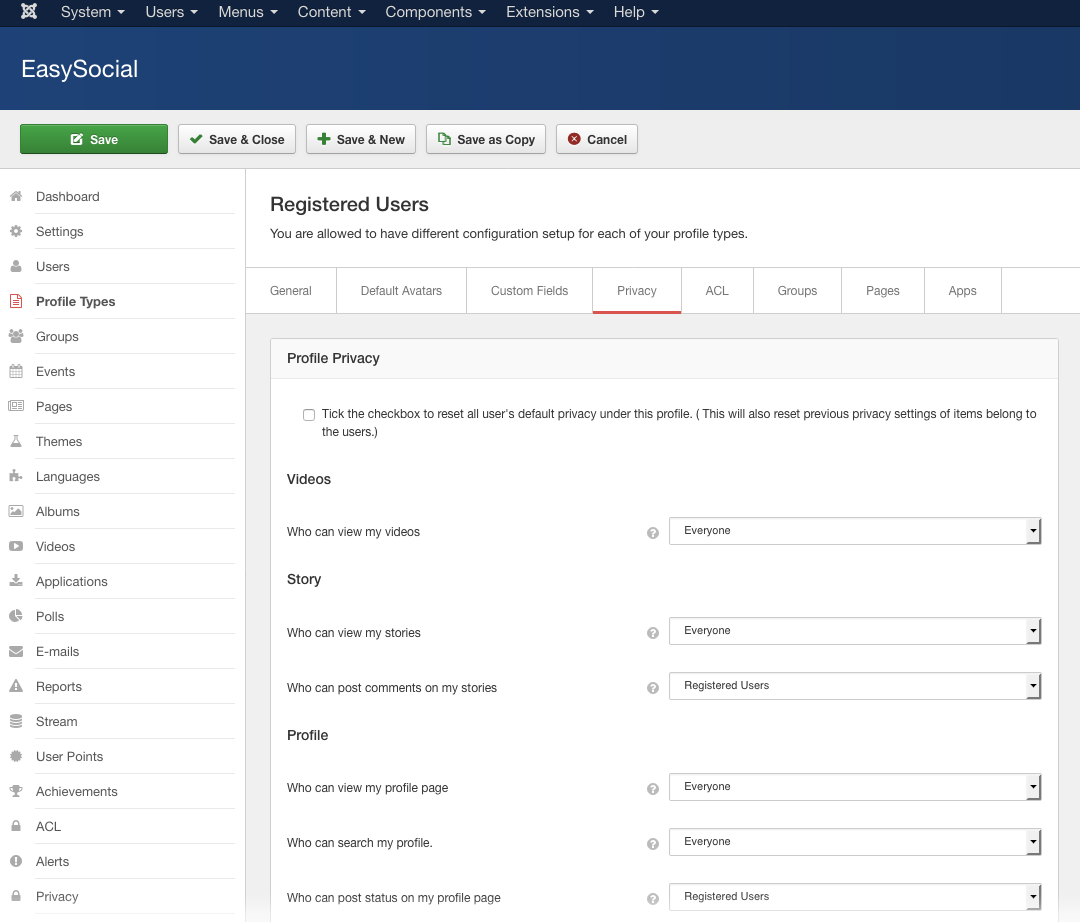 Profile Default Privacy