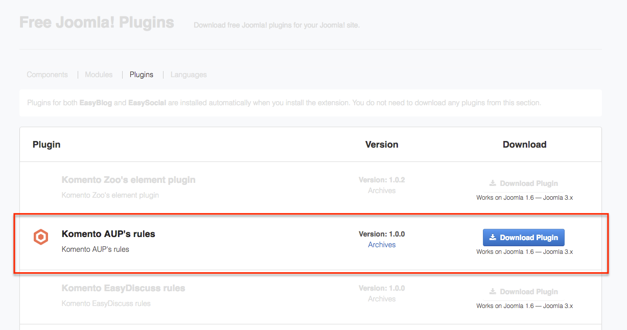 Komento AUP Plugin