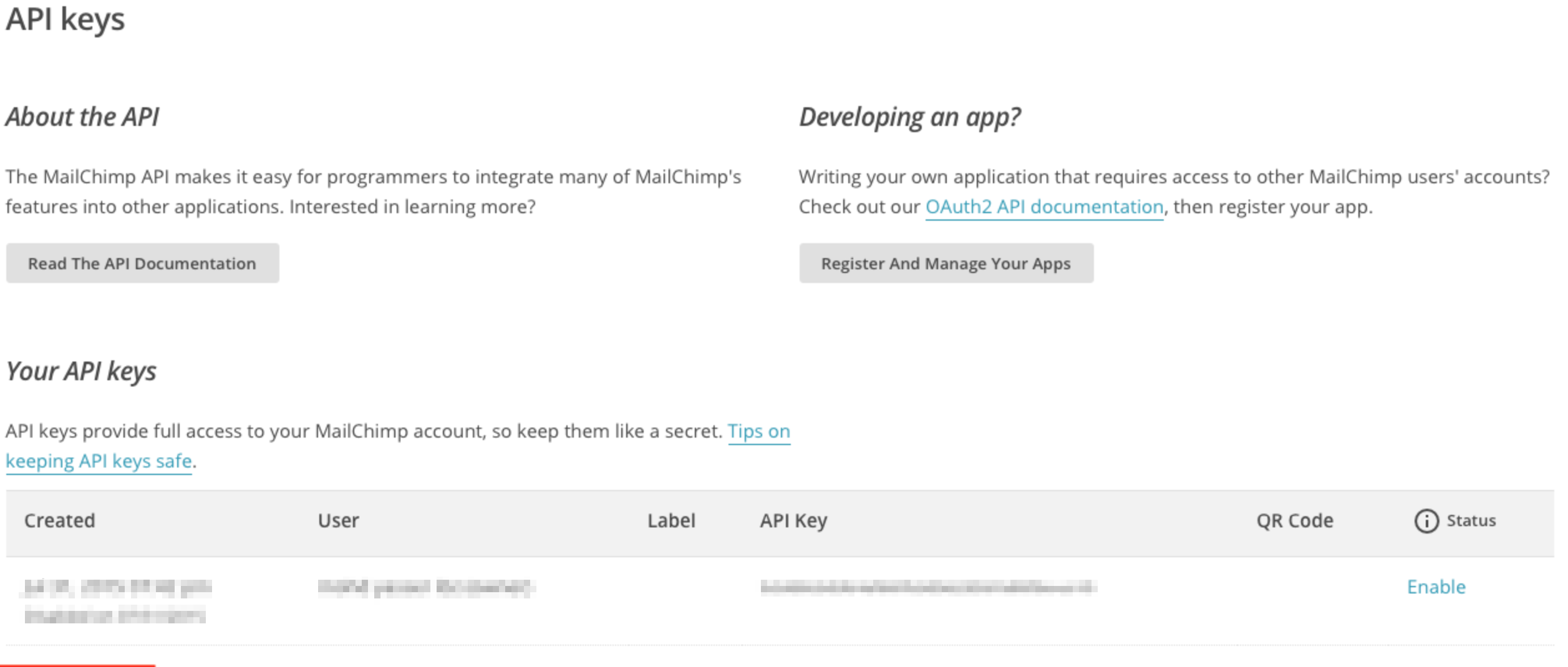MailChimp App Setting Page