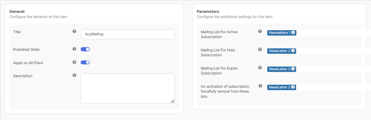 Acymailing App Configurations