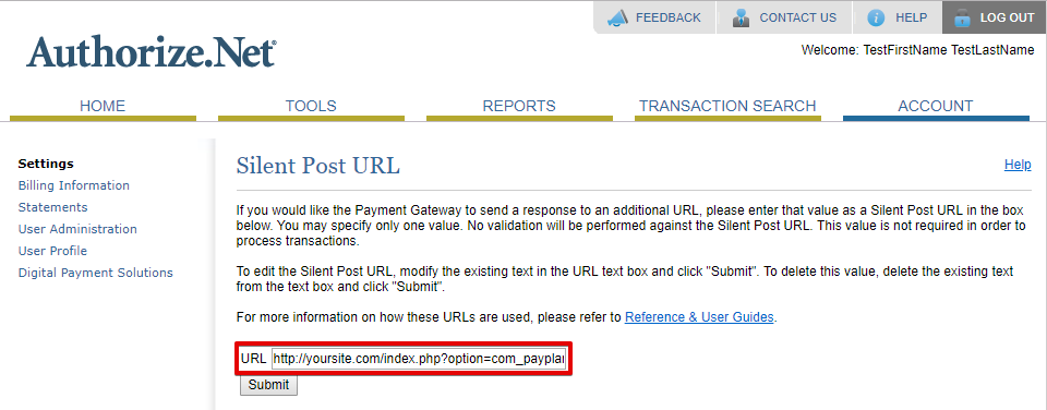 Silent Post URL link