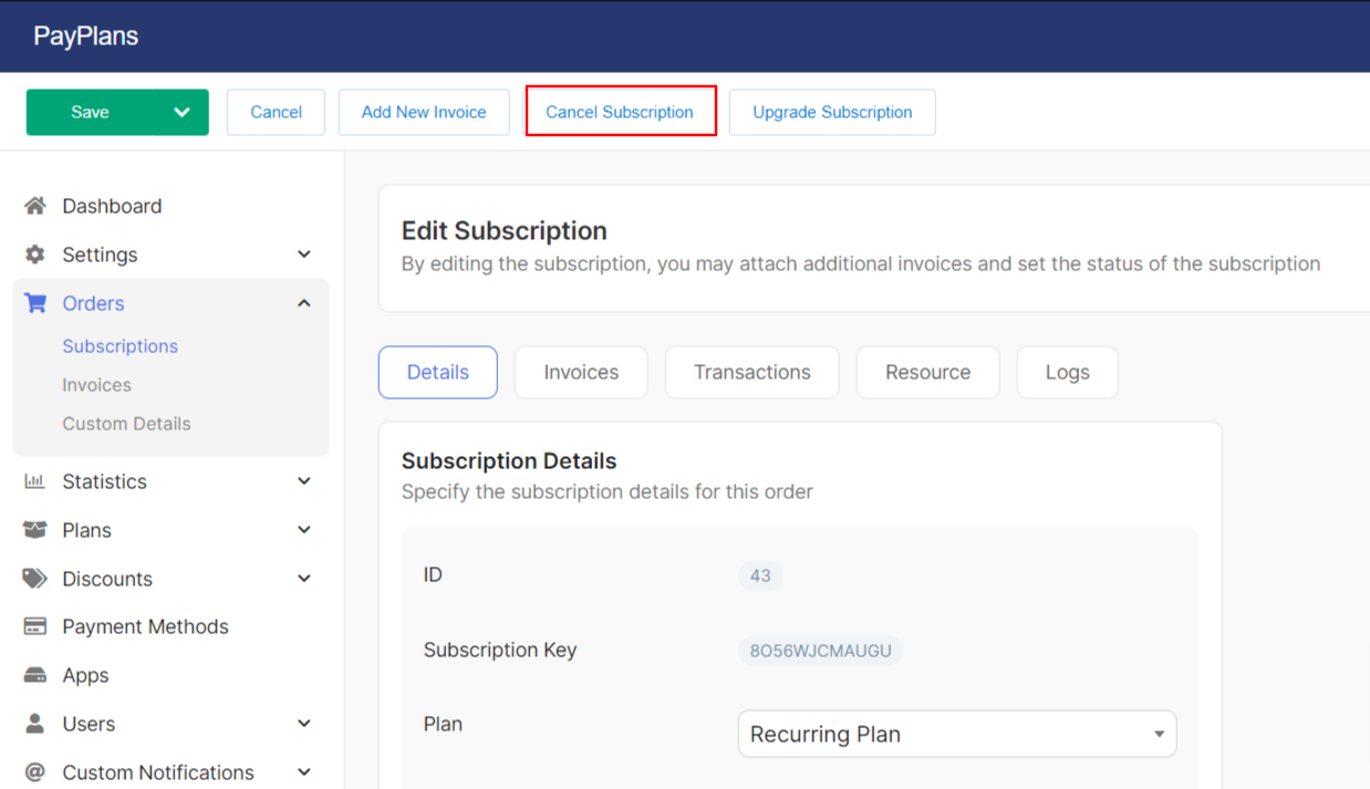 Cancellation from backend
