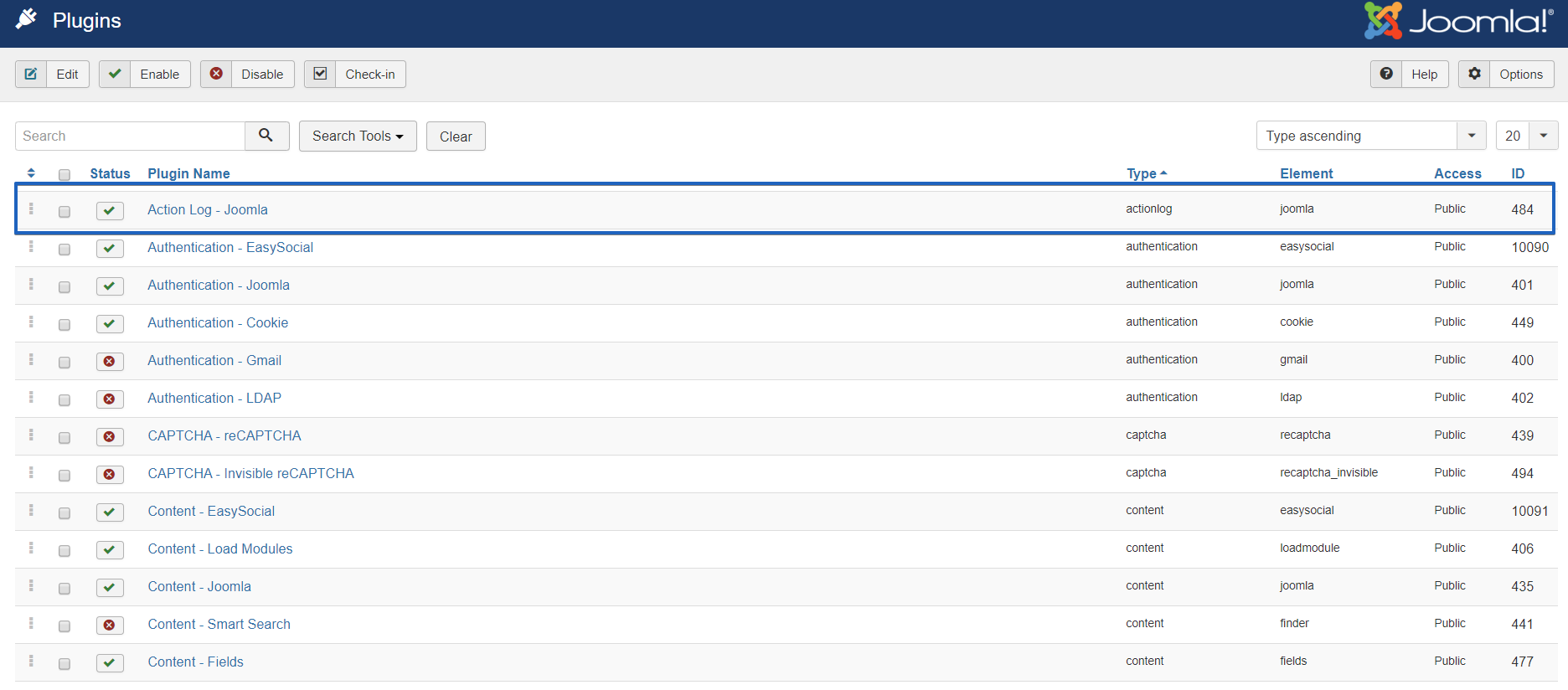 Enable action logs