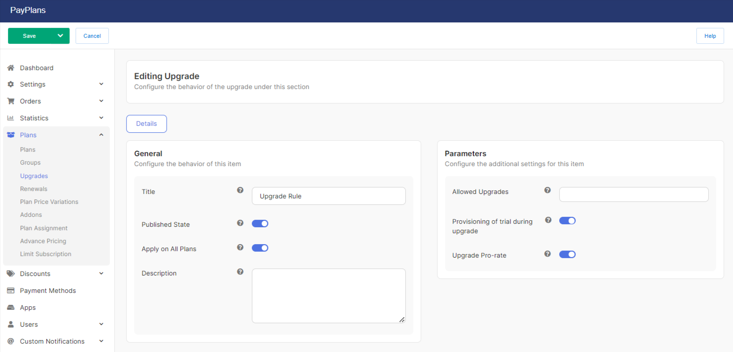 Upgrade Plan Form