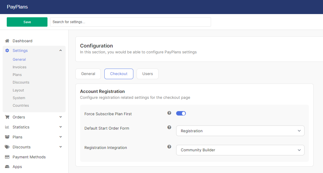 Community Builder Registration Setting