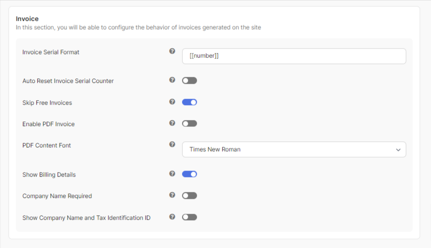 Invoice Settings